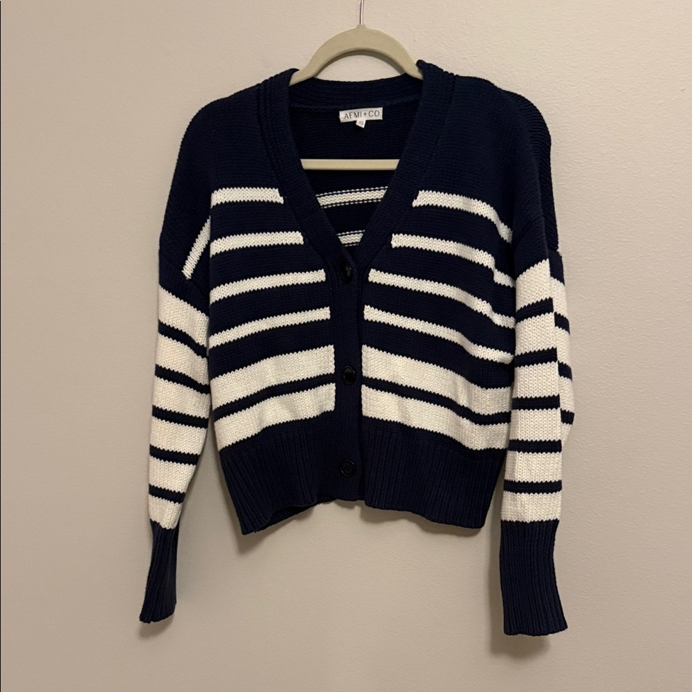 Navy and White Striped Cardigan by Antin Co